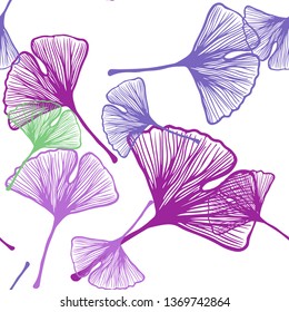 Light Multicolor vector seamless elegant pattern with leaves. Sketchy doodles with leaves on blurred background. Design for textile, fabric, wallpapers.