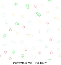 Light Multicolor vector seamless layout with restaurant food. Glitter abstract sketch with gourmet food. Design for ad, poster, banner of cafes or restaurants.