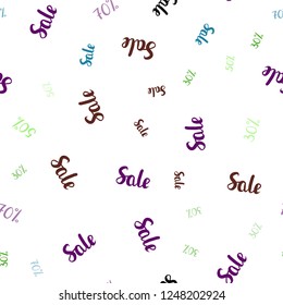 Light Multicolor vector seamless layout with discount of 30, 50, 70%. Illustration with signs of sales on abstract template. Pattern for ads, posters, banners of sales.