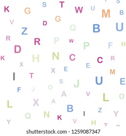 Light Multicolor vector seamless layout with latin alphabet. Shining colorful illustration with isolated letters. Texture for window blinds, curtains.