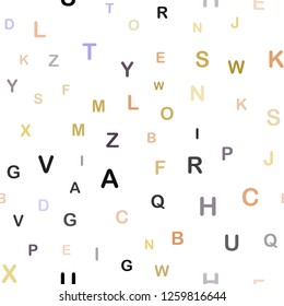 Light Multicolor vector seamless layout with latin alphabet. Modern geometrical illustration with ABC english symbols. Pattern for design of fabric, wallpapers.