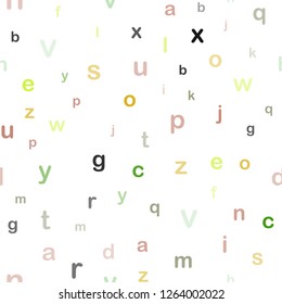 Light Multicolor vector seamless layout with latin alphabet. Modern geometrical illustration with ABC english symbols. Pattern for design of fabric, wallpapers.