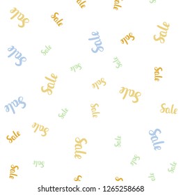 Light Multicolor vector seamless layout with discount words. Gradient illustration with discount signs on white backdrop. Pattern for ads, posters, banners of sales.