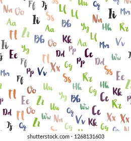 Light Multicolor vector seamless layout with latin alphabet. Colored alphabet signs with gradient on white background. Pattern for design of fabric, wallpapers.