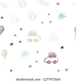 Light Multicolor vector seamless layout in new year style. Abstract illustration with a toy car, baloon, candy, star, ball. Pattern for new year ads.