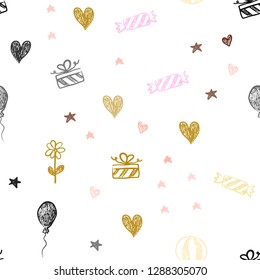 Light Multicolor vector seamless layout in new year style. Design in xmas style with aheart, baloon, candy, gift, star, ribbon. Pattern for new year ads.