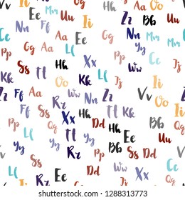 Light Multicolor vector seamless layout with latin alphabet. Blurred design in simple style with signs of alphabet. Design for textile, fabric, wallpapers.