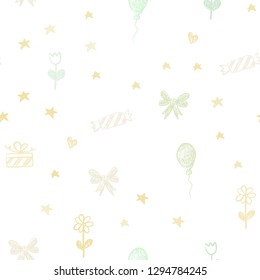 Light Multicolor vector seamless layout in new year style. Abstract illustration with aheart, baloon, candy, gift, star, ribbon. Design for colorful commercials.