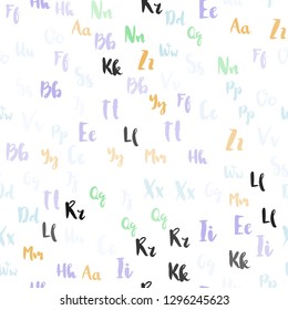 Light Multicolor vector seamless layout with latin alphabet. Colored alphabet signs with gradient on white background. Template for business cards, websites.
