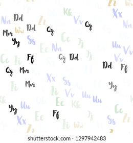 Light Multicolor vector seamless layout with latin alphabet. Shining illustration with ABC symbols on abstract template. Pattern for trendy fabric, wallpapers.