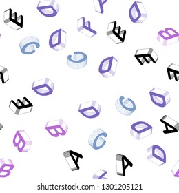 Light Multicolor vector seamless layout with 3D latin alphabet. Colorful gradient design in 3D style with signs of alphabet. Texture for window blinds, curtains.