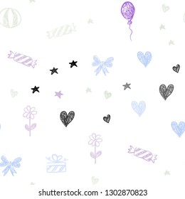 Light Multicolor vector seamless layout in new year style. Design in xmas style with aheart, baloon, candy, gift, star, ribbon. Design for colorful commercials.