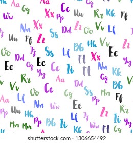 Light Multicolor vector seamless layout with latin alphabet. Modern geometrical illustration with ABC english symbols. Pattern for design of fabric, wallpapers.