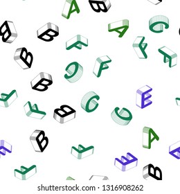 Light Multicolor vector seamless layout with 3D latin alphabet. Colorful gradient design in 3D style with signs of alphabet. Design for wallpaper, fabric makers.