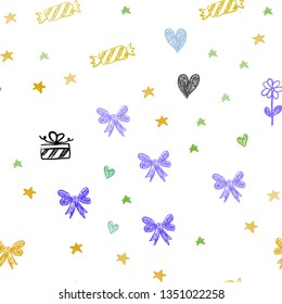 Light Multicolor vector seamless layout in new year style. Illustration with a gradientheart, baloon, candy, gift, star, ribbon. Pattern for carnival, festival ads.
