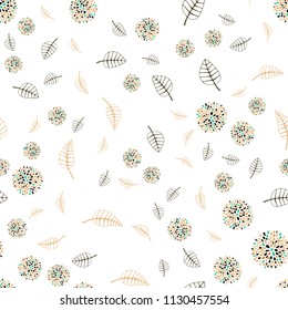 Light Multicolor vector seamless natural artwork with leaves and flowers. Leaves and flowers with gradient on white background. Pattern for heads of websites and designs.