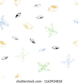 Light Multicolor vector seamless natural pattern with leaves. Decorative illustration with doodles on abstract template. Pattern for design of window blinds, curtains.