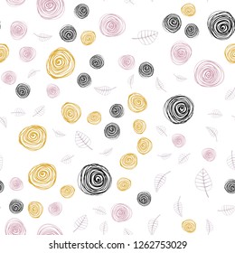 Light Multicolor vector seamless natural backdrop with leaves and flowers. Leaves, flowers in natural style on white background. Texture for window blinds, curtains.