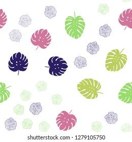 Light Multicolor vector seamless natural backdrop with flowers, leaves. Decorative design in Indian style on white background. Texture for window blinds, curtains.