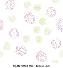 Light Multicolor vector seamless natural pattern with flowers, leaves. Leaves and flowers with gradient on white background. Design for textile, fabric, wallpapers.