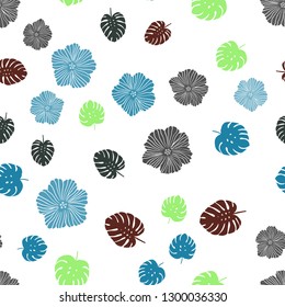 Light Multicolor vector seamless natural backdrop with flowers, leaves. Glitter abstract illustration with leaves and flowers. Texture for window blinds, curtains.