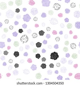 Light Multicolor vector seamless natural pattern with leaves, flowers. Leaves and flowers with gradient on white background. Design for textile, fabric, wallpapers.