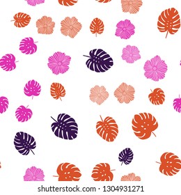 Light Multicolor vector seamless natural pattern with flowers, leaves. Doodle illustration of leaves and flowers in Origami style. Design for textile, fabric, wallpapers.
