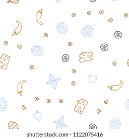 Light Multicolor vector seamless pattern with fresh ingredients. Fast Food on blurred abstract background with colorful gradient. Template for meal cooking in kitchen.