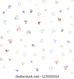 Light Multicolor vector seamless pattern with colorful hearts. Blurred decorative design in doodle style with hearts. Pattern can be used for valentine's ad, booklets.