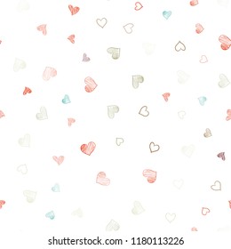 Light Multicolor vector seamless pattern with colorful hearts. Hearts on blurred abstract background with colorful gradient. Template for Valentine's greeting postcards.