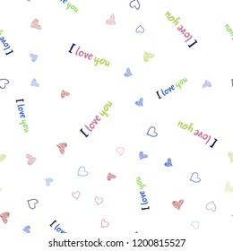 Light Multicolor vector seamless pattern with colorful hearts. Blurred decorative design in doodle style with hearts. Pattern can be used for valentine's ad, booklets.