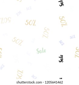 Light Multicolor vector seamless pattern with 50 percentage signs. Illustration with signs of sales on abstract template. Backdrop for mega promotions, discounts.