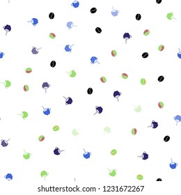 Light Multicolor vector seamless pattern with coffee beans, cups. Gradient abstract collection of coffee cups and beans. Pattern for ads of breakfast, lunch, dinner.