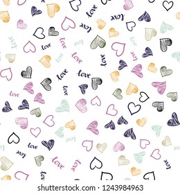 Light Multicolor vector seamless pattern with phrase LOVE YOU, hearts. Romantic illustration with colorful phrase LOVE YOU, hearts. Design for wallpaper, fabric makers.