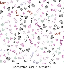 Light Multicolor vector seamless pattern with phrase LOVE YOU, hearts. Colorful illustration with quote LOVE YOU, hearts. Design for wallpaper, fabric makers.