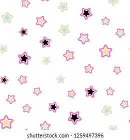 Light Multicolor vector seamless pattern with christmas stars. Shining colored illustration with stars. Template for business cards, websites.
