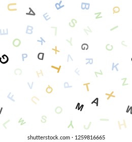 Light Multicolor vector seamless pattern with ABC symbols. Modern geometrical illustration with ABC english symbols. Texture for window blinds, curtains.