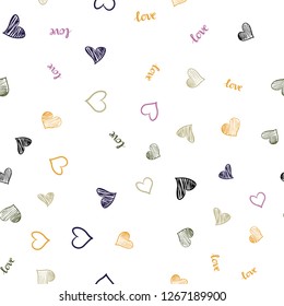 Light Multicolor vector seamless pattern with phrase LOVE YOU, hearts. Illustration with words of love, hearts in abstract style. Design for textile, fabric, wallpapers.