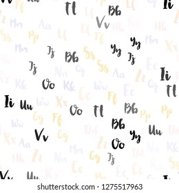 Light Multicolor vector seamless pattern with ABC symbols. Colored alphabet signs with gradient on white background. Pattern for design of fabric, wallpapers.