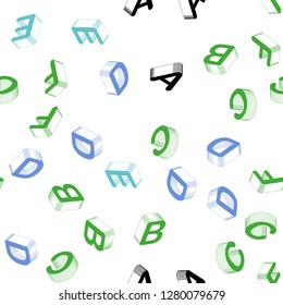Light Multicolor vector seamless pattern with 3D ABC symbols. Colorful 3D alphabet signs with gradient on white background. Design for wallpaper, fabric makers.