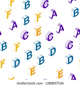 Light Multicolor vector seamless pattern with 3D ABC symbols. Abstract illustration with 3D ABC symbols. Pattern for trendy fabric, wallpapers.