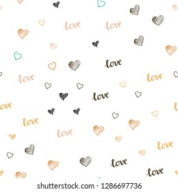 Light Multicolor vector seamless pattern with phrase LOVE YOU, hearts. Colorful illustration with quote LOVE YOU, hearts. Pattern for design of fabric, wallpapers.