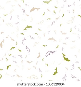 Light Multicolor vector seamless pattern with sea dolphins. Isolated sea dolphins on white background. Pattern for websites of animals.