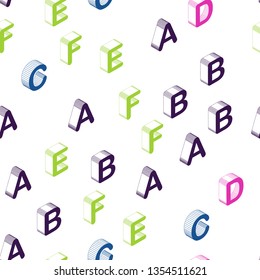 Light Multicolor vector seamless pattern with 3D ABC symbols. Abstract illustration with colorful 3D latin alphabet. Pattern for design of fabric, wallpapers.