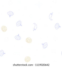 Light Multicolor vector seamless template with organic meal. Illustration with set of fresh food in doodle style. Doodle design for your business advert of cafes.