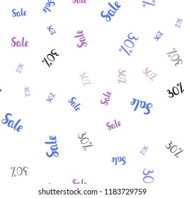Light Multicolor vector seamless template with 30% selling. Gradient illustration with discount signs on white backdrop. Design for business ads, commercials.
