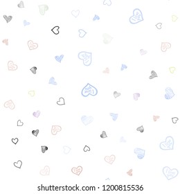 Light Multicolor vector seamless template with doodle hearts. Hearts on blurred abstract background with colorful gradient. Design for ad, poster, banner of Valentine Day.