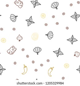 Light Multicolor vector seamless template with organic meal. Beautiful colored illustration with food in doodle style. Pattern for ads of breakfast, lunch, dinner.