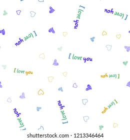 Light Multicolor vector seamless template with doodle hearts. Blurred decorative design in doodle style with hearts. Design for ad, poster, banner of Valentine Day.