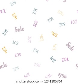 Light Multicolor vector seamless template with 30%, 40%, 50% selling. Colored words of sales with gradient on white background. Backdrop for super sales on Black Friday.